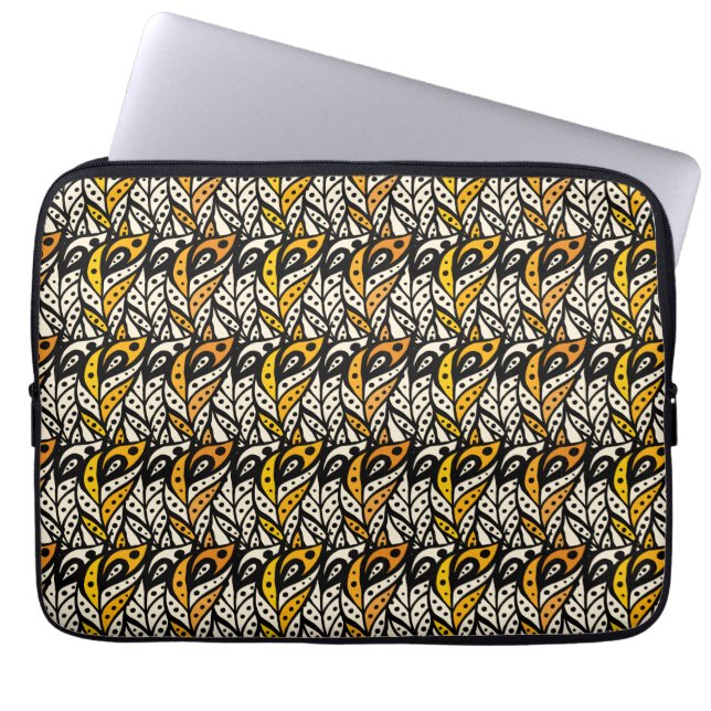 Filmpatroon van witte, zwarte en goudveer laptop sleeve (Voorkant)