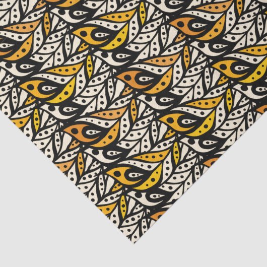 Filmpatroon van witte, zwarte en goudveer tissuepapier (Detail)