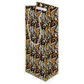 Filmpatroon van witte, zwarte en goudveer wijn cadeautas (Achterkant Gekanteld)