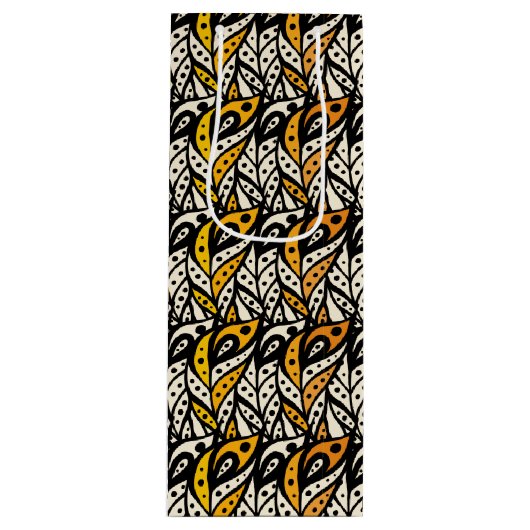 Filmpatroon van witte, zwarte en goudveer wijn cadeautas (Voorkant)