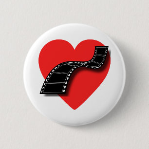 Filmplaat met rood hart en filmstrip ronde button 5,7 cm