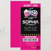 Filmprijs van Girl Movie Tickets Pink Birthday Kaart (Voorkant / Achterkant)