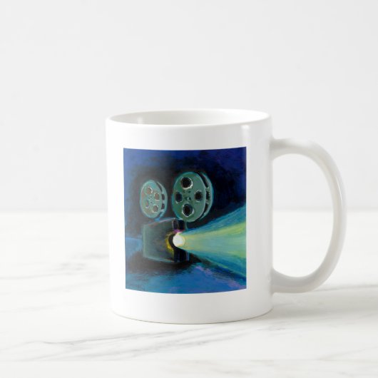 Filmprojector, kleurrijke expressieve tekenkunst koffiemok (Rechts)