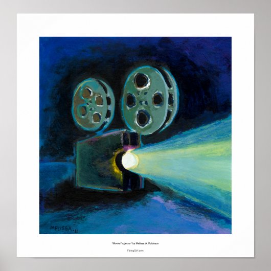 Filmprojector, kleurrijke expressieve tekenkunst poster (Voorkant)