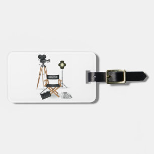 Filmregisseursstoel en Vintage Film Cameraset Bagagelabel