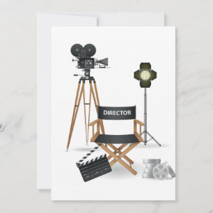 Filmregisseursstoel en vintage filmcameraset kaart