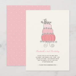 Filmroze Cake Girl 3rd Birthday Party Invite Kaart