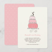 Filmroze Cake Girl 3rd Birthday Party Invite Kaart (Voorkant / Achterkant)