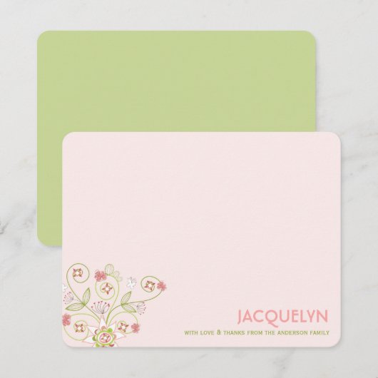 Filmroze Floral Blooms Chic Girl Baby shower Bedankkaart (Voorkant / Achterkant)