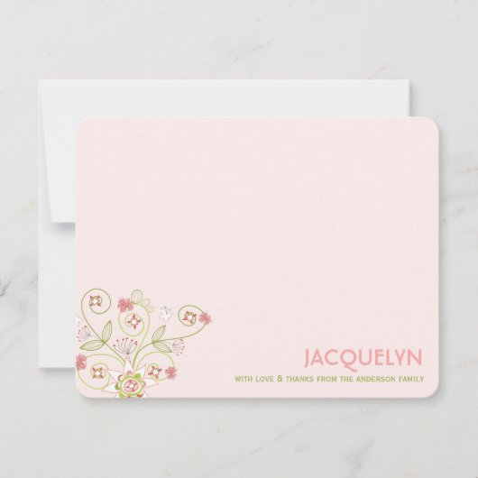 Filmroze Floral Blooms Chic Girl Baby shower Bedankkaart (Voorkant)