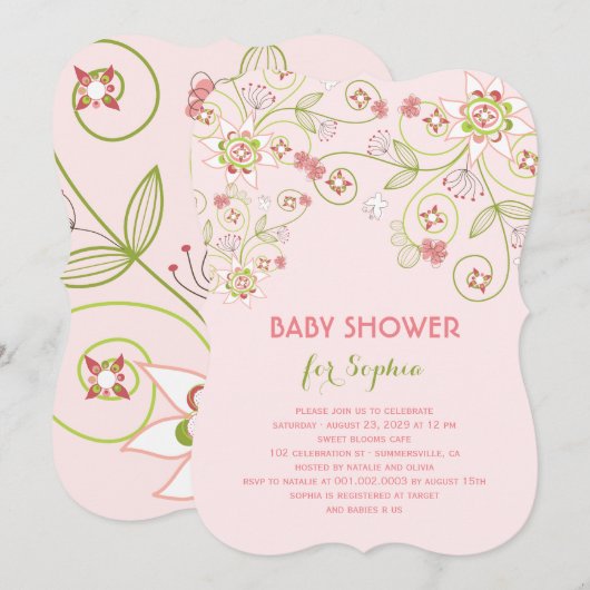 Filmroze Floral Blooms Chic Girl Baby shower Kaart (Voorkant / Achterkant)