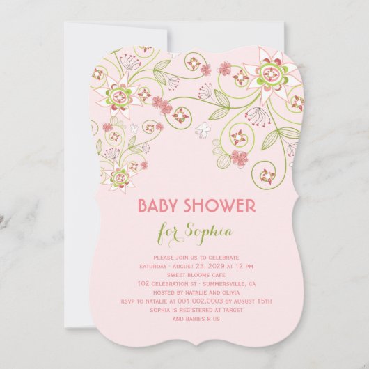 Filmroze Floral Blooms Chic Girl Baby shower Kaart (Voorkant)