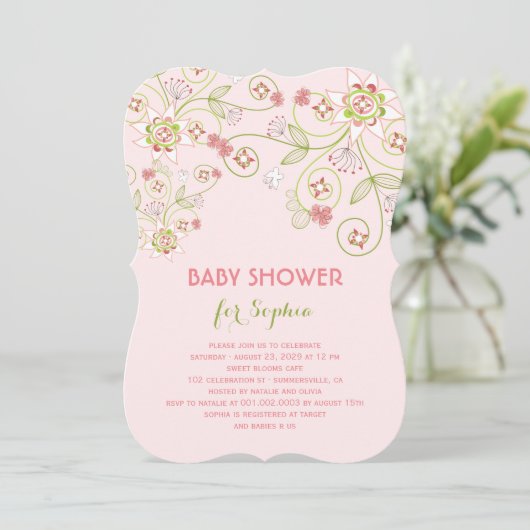 Filmroze Floral Blooms Chic Girl Baby shower Kaart (Staand voorkant)