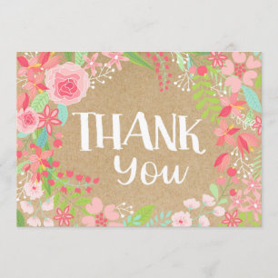 Filmroze Floral Wreath Kraft Paper Hartelijk dank Bedankkaart