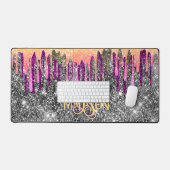 Filmroze paars Glitter gouddruppels monogram Bureaumat (Keyboard & Muis)