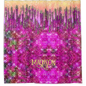 Filmroze paars Glitter gouddruppels monogram Douchegordijn (Voorkant)