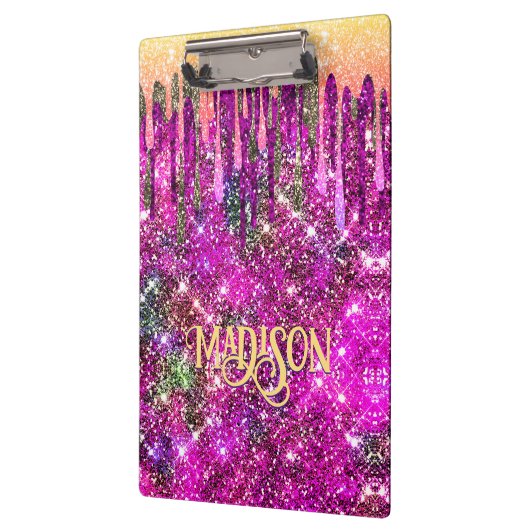 Filmroze paars Glitter gouddruppels monogram Klembord (Links)