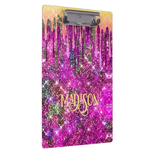 Filmroze paars Glitter gouddruppels monogram Klembord (Rechts)
