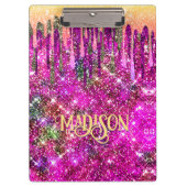 Filmroze paars Glitter gouddruppels monogram Klembord (Voorkant)