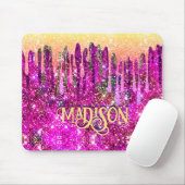 Filmroze paars Glitter gouddruppels monogram Muismat (Met muis)