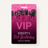Filmroze zwarte druppelaar Glitter Birthday Party Badge (Achterkant)