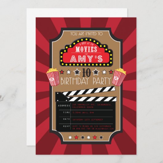 Films Hollywood Party Uitnodigingen (Voorkant / Achterkant)