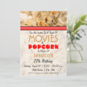Films & Popcorn Birthday Party Invitation Kaart (Staand voorkant)