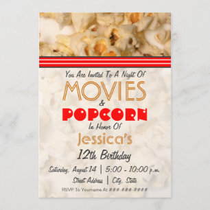 Films & Popcorn Birthday Party Invitation Kaart