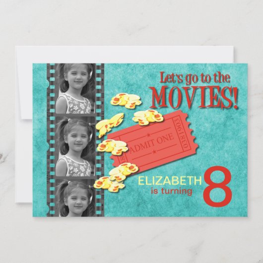 Films & Popcorn Foto Birthday Party Invitation Kaart (Voorkant)