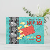 Films & Popcorn Foto Birthday Party Invitation Kaart (Staand voorkant)