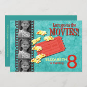 Films & Popcorn Foto Birthday Party Invitation Kaart (Voorkant / Achterkant)