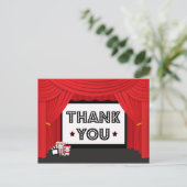 Filmscherm en gordijn verjaardagsfeestje bedankt briefkaart (Staand voorkant)