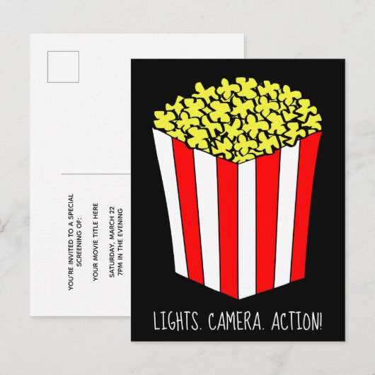 Filmscreeningtheater Popcorn Party Uitnodiging Briefkaart (Voorkant / Achterkant)