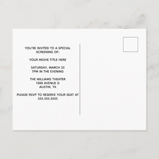 Filmscreeningtheater Popcorn Party Uitnodiging Briefkaart (Achterkant)