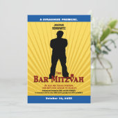 FilmStar Bar Mitzvah Uitnodiging Geel Blauw (Staand voorkant)