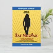 FilmStar Bat Mitzvah Uitnodiging Geel Blauw (Staand voorkant)