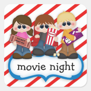 Filmsteker Aantikker Kind met filmacht Popcorn Str Vierkante Sticker