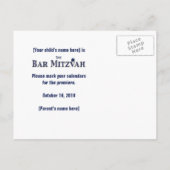 Filmster Bar Mitswa Save the Date Tan Navy Blue Aankondigingskaart (Achterkant)
