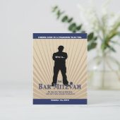 Filmster Bar Mitswa Save the Date Tan Navy Blue Aankondigingskaart (Staand voorkant)