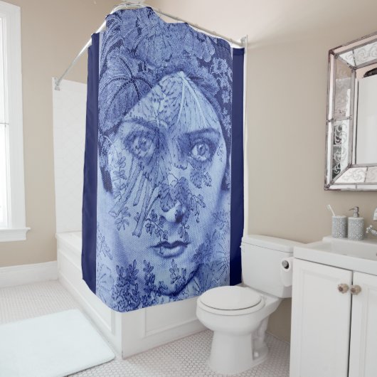 Filmster Gloria Swanson in het blauw, 1920 Douchegordijn (In situ)