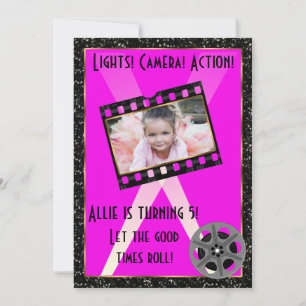 Filmster roze glitter uitnodigen kaart