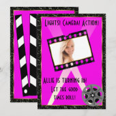 Filmster roze glitter uitnodigen kaart (Voorkant / Achterkant)