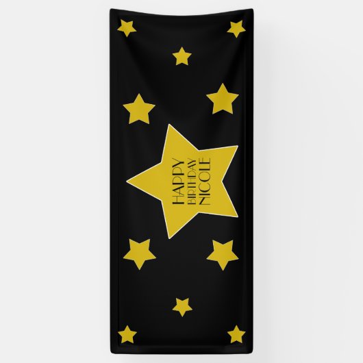 Filmster Verjaardag Zwart en gouden sterren Spandoek (Verticaal)