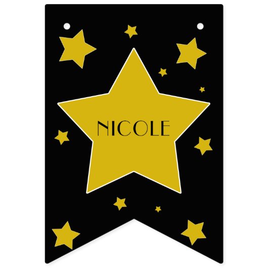 Filmster Verjaardag Zwart en gouden sterren Vlaggetjes (Eerste vlag)