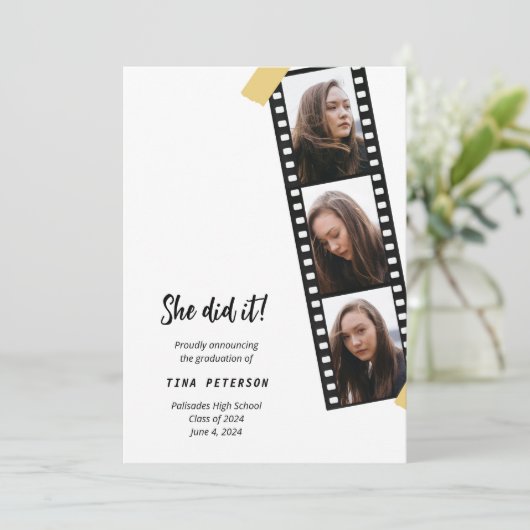Filmstrip 4 Fotocollage Afstuderen Aankondiging (Staand voorkant)