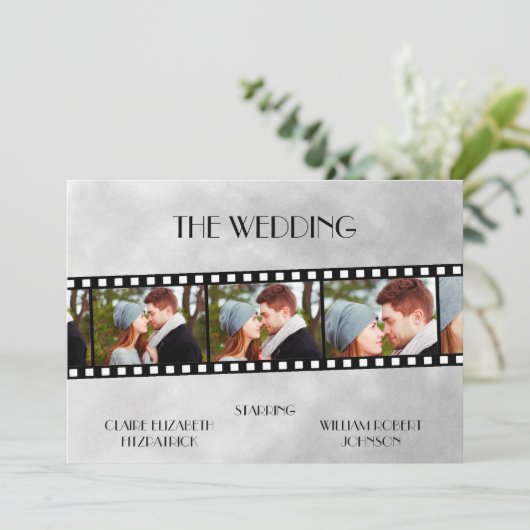 Filmstrip Foto Collage Weddenschap Save The Date (Staand voorkant)