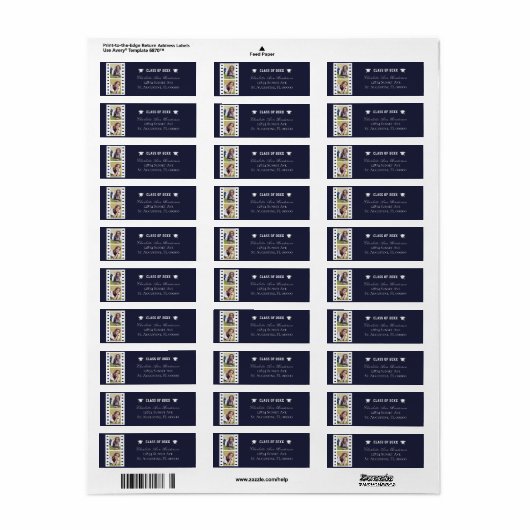 Filmstrip Fotocollage Afstuderen | Blauw adres Etiket (Full Sheet)