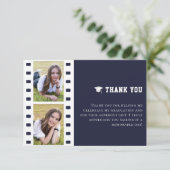 Filmstrip Fotocollage Afstuderen Blauw Dank u Bedankkaart (Staand voorkant)