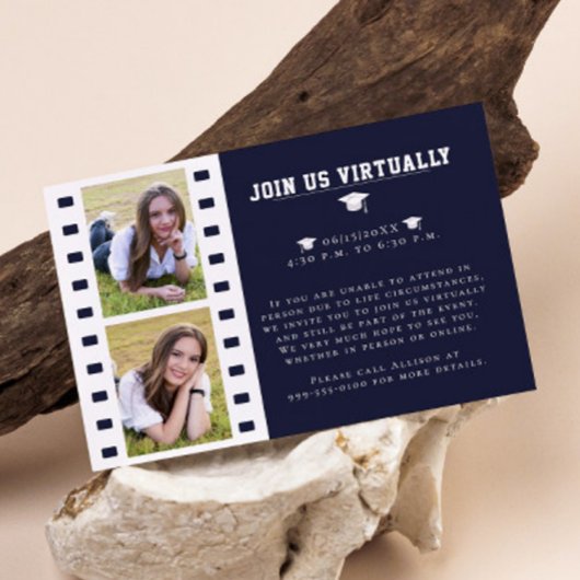 Filmstrip Fotocollage Afstuderen | Blauw Informatiekaartje