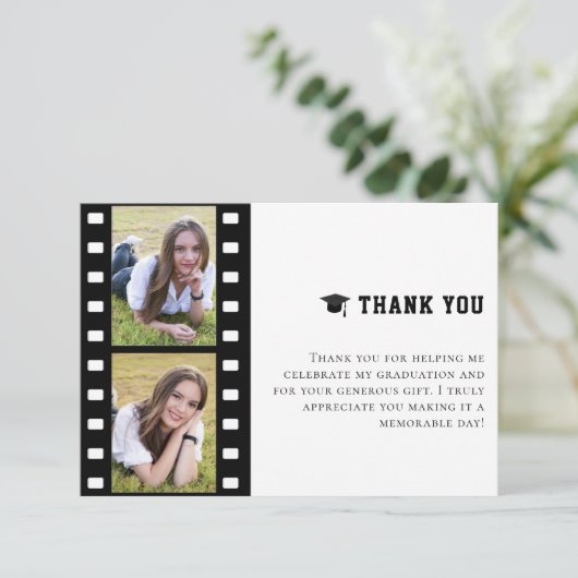 Filmstrip Fotocollage Afstuderen Dank u Bedankkaart (Staand voorkant)